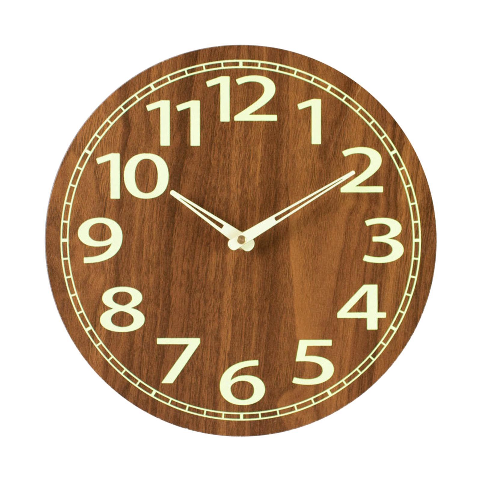 12 inch Luminous Wall Clock Wooden Wall Clock Round Non Ticking Decorative Silent Analog Clock for Living Room