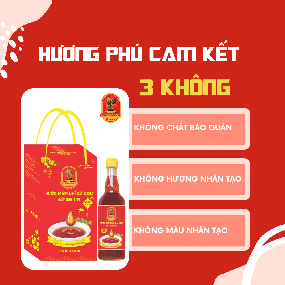 [Combo Quà Tết] 02 Nước mắm nhĩ cá cơm Hương Phú 40 độ đạm chai 510ml - truyền thống đặc biệt, thơm ngon