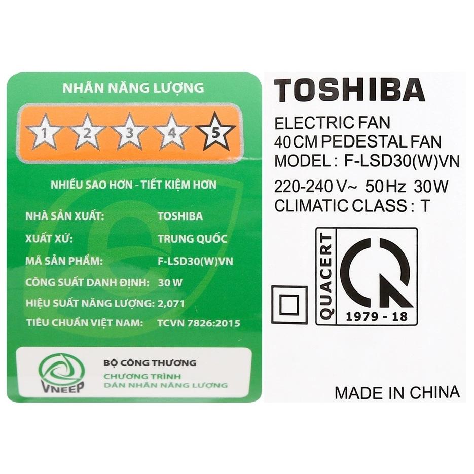 Quạt Đứng Toshiba F-LSD30(W)VN, 9 cánh Động Cơ DC inverter 26 Tốc Độ Gió, Hàng Chính Hãng