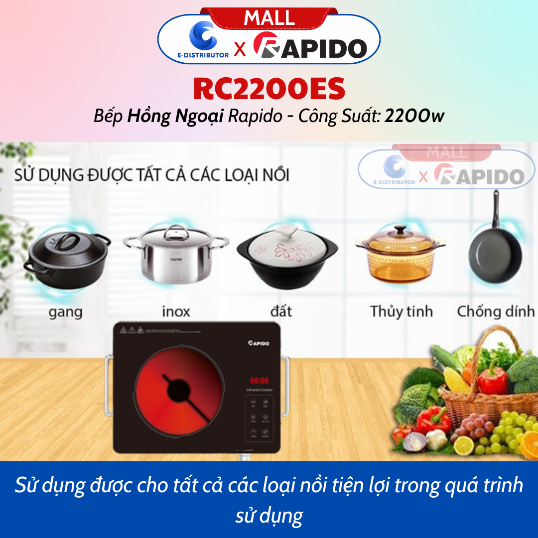 Bếp Hồng Ngoại Đơn RC2200ES -  Công Suất 2200W - Dùng Được Cho Tất Cả Các Loại Nồi, Chảo - Bảo Hành 12 Tháng - Hàng Chính Hãng