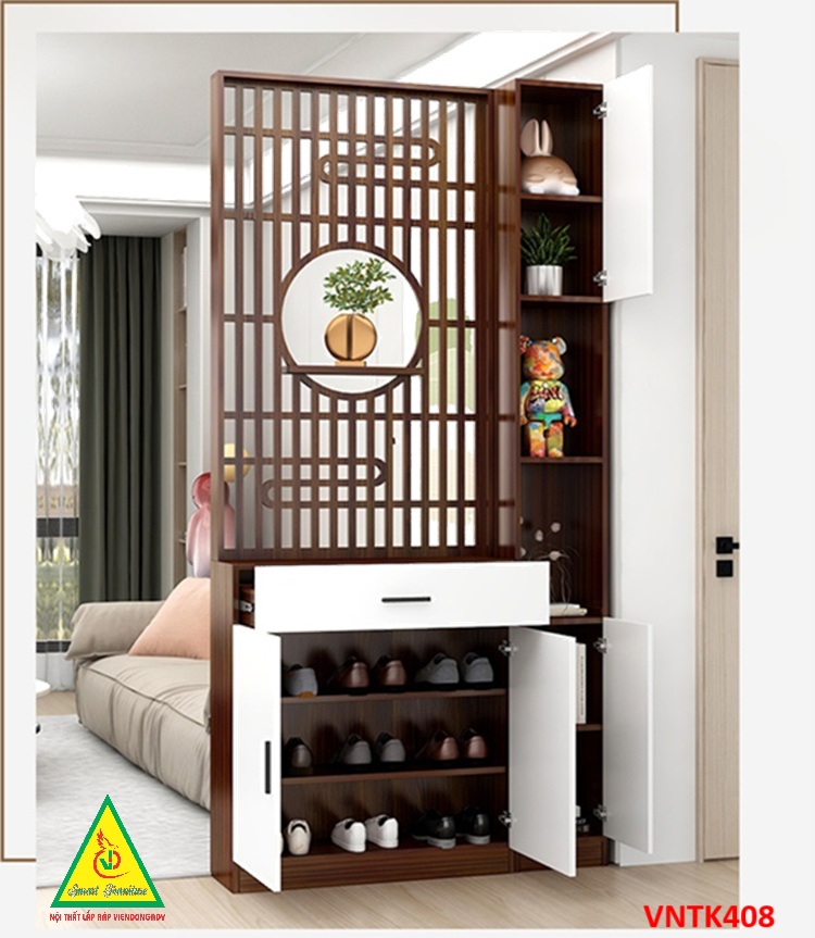 Vách ngăn phòng khách, vách ngăn tủ kệ bằng gỗ VNTK408- Nội thất lắp ráp Viendong Adv