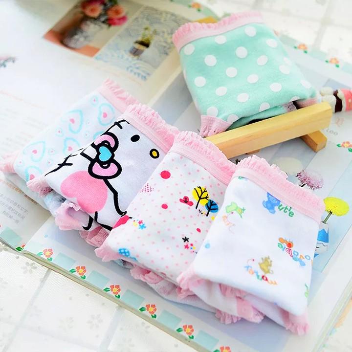 Set 4 quần lót cotton họa tiết xinh xắn nhiều màu sắc cho bé gái 2-12 tuổi – C003