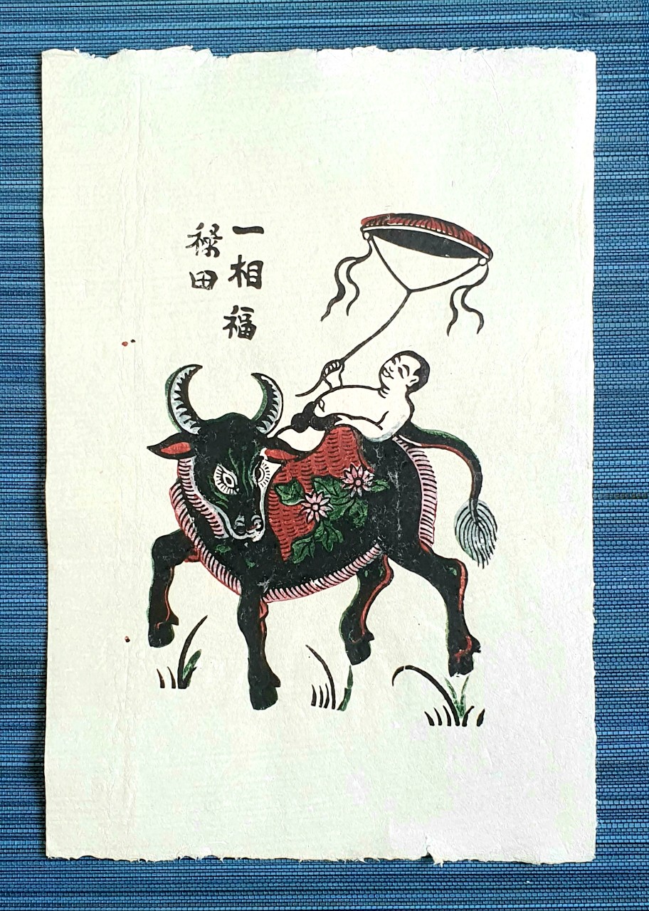 Tranh Đông Hồ Chăn trâu thả diều - Tranh khắc gỗ dân gian - Dong Ho folk woodcut painting