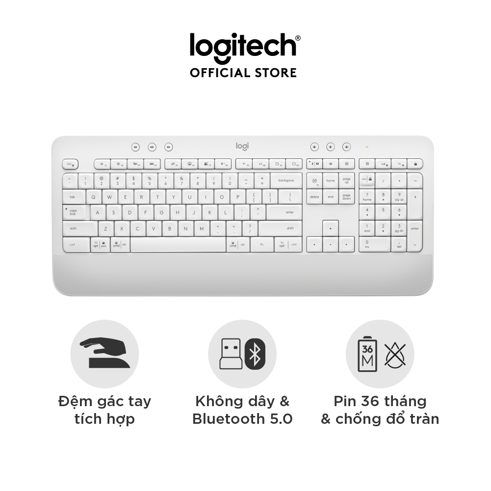 Bàn Phím Không Dây Logitech Signature K650 - Nhỏ gọn, gác tay tích hợp, tương thích Mac , Bluetooth &amp; USB Bolt - Hàng chính hãng