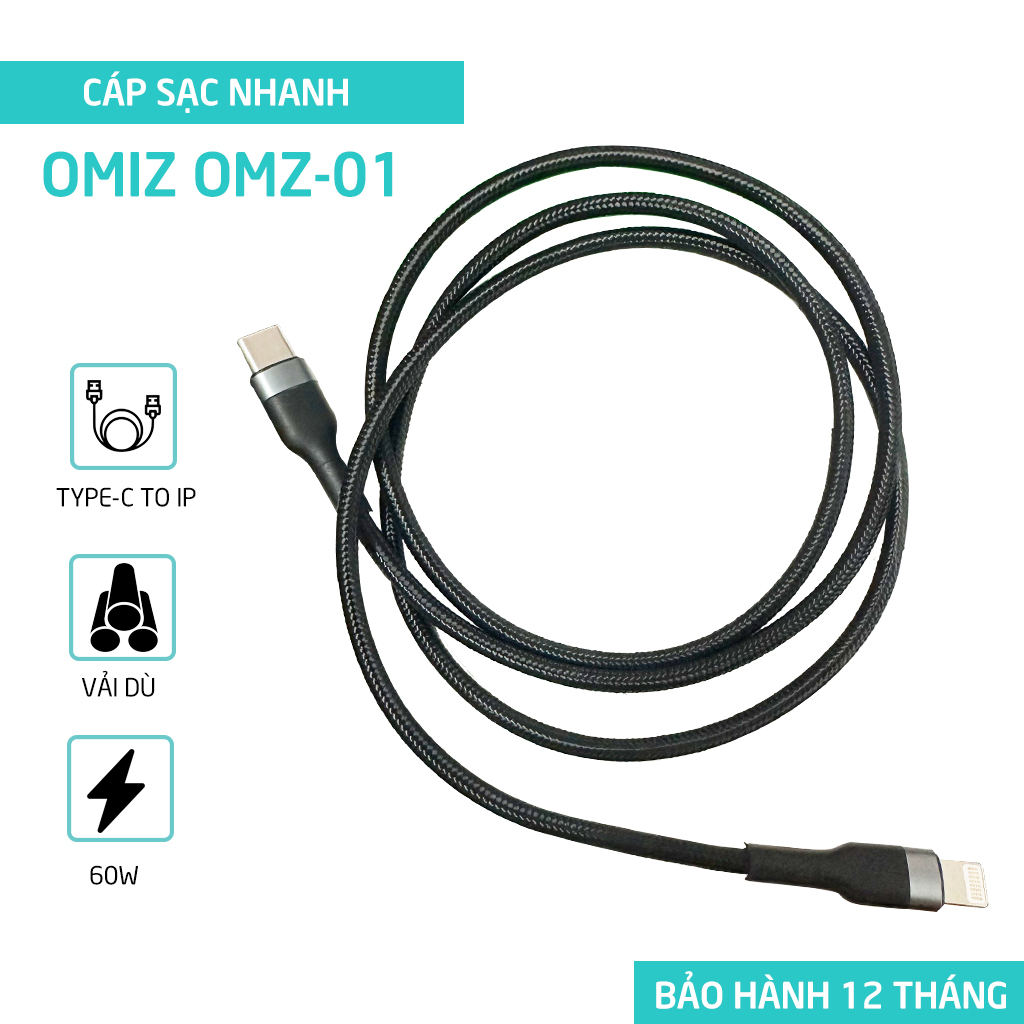 Cáp sạc nhanh Omiz 20W 2 đầu Type-C to L OMZ-01 - Hàng chính hãng