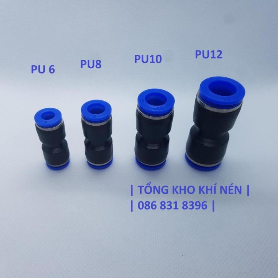 Nối thẳng 2 đầu dây hơi khí nén, phun sương, dây hơi 6mm 8mm 10 mm 12mm, PU6 PU8 PU10 PU12.