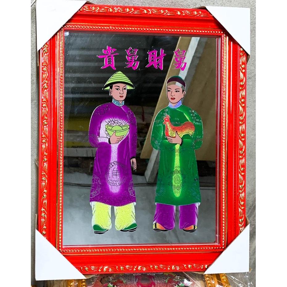 Tranh kiếng thờ Cậu Tài Cậu Quý - Tranh kiếng chạm độ mệnh - Khung nhựa xi và khung gỗ