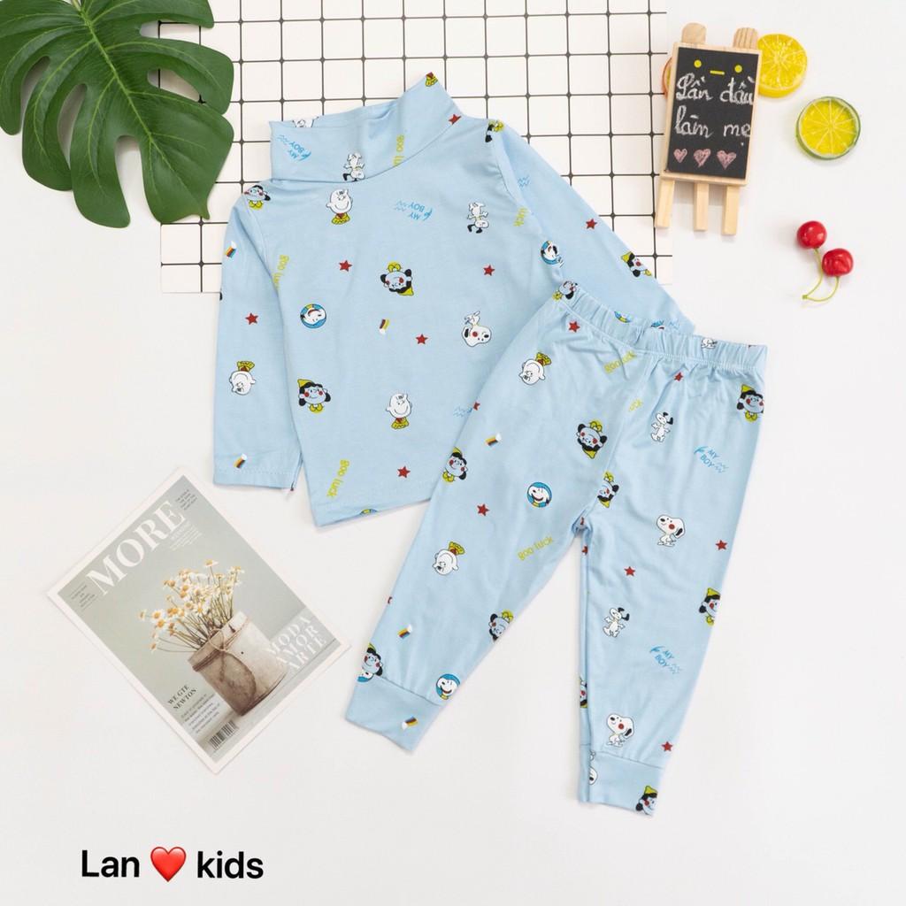 Bộ dài tay cổ cao 3p in hình gấu Panda thun lạnh cho bé