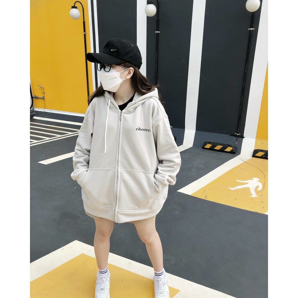 Áo Khoác Hoodie Zip Nỉ Bông CHOOSE Unisex Nam Nữ , áo khoác CHOOSE , Áo khoác Hoodie zip CHOOSE xám ảnh thật 100%