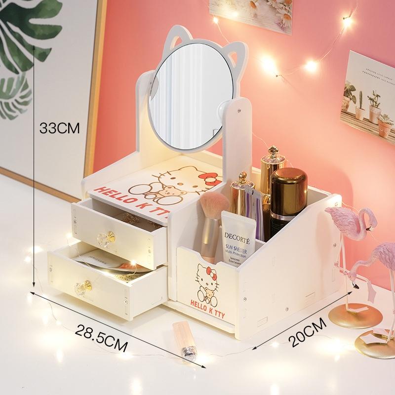 Kệ đựng mỹ phẩm 2 tầng kèm gương tai mèo cao cấp