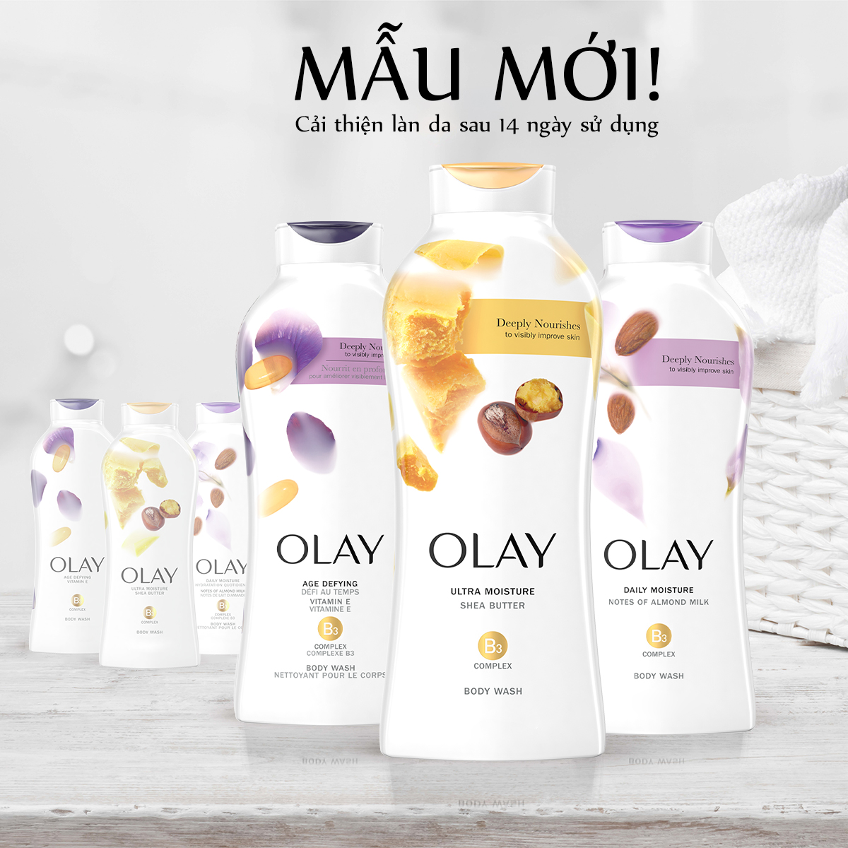 Bộ 2 Sữa Tắm Olay Body wash Daily Exfoliating With Sea Salts 650 ml + Olay Body wash Age Defying 650 ml [Tặng kèm túi đựng mỹ phẩm]