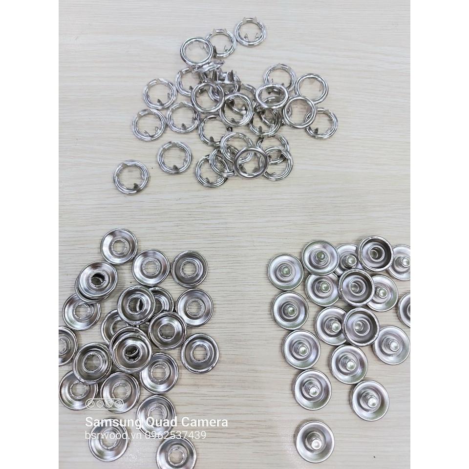 Nút bấm 5 chấu Cúc áo 4 thành phần Bằng thau không gỉ Màu bạc Size lớn 13mm, 15mm, 17mm, 20mm Bịch 10 bộ