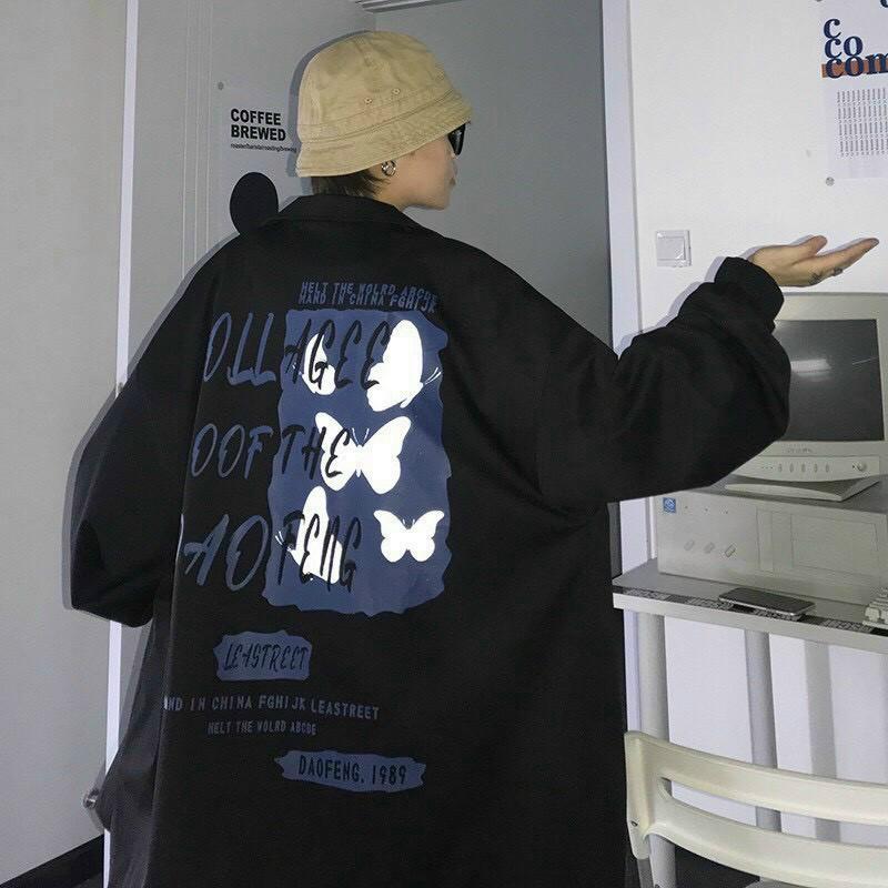 Áo khoác dù nam nữ unisex kiểu sơmi form rộng, 2 lớp dày dặn