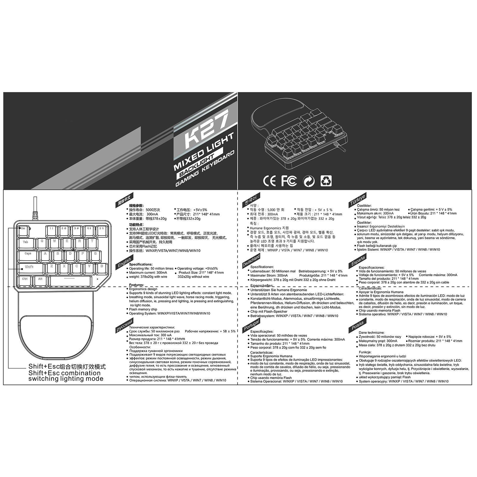 Kokiya K27 Handed USB Mechanical Gaming Keyboard 27-Key Mini Mechanical