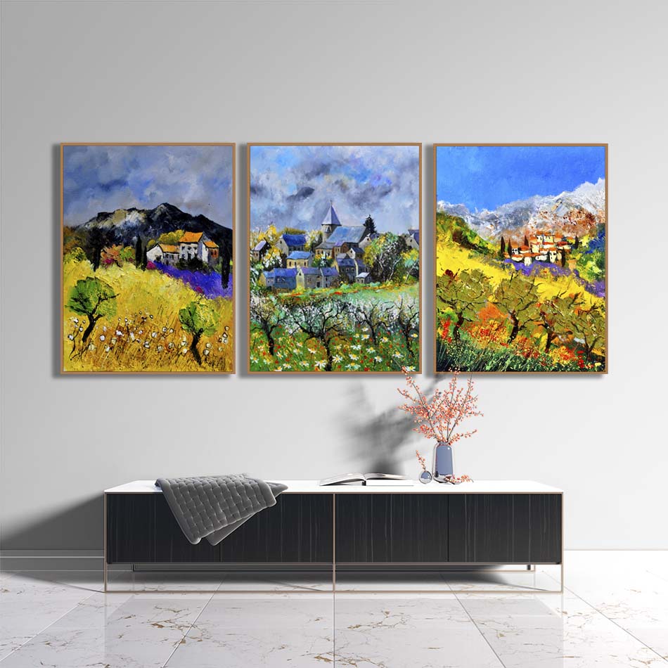 Bộ 3 tranh canvas phong cách sơn dầu - Phong cảnh Châu Âu - PC038 - 60x80cm x3