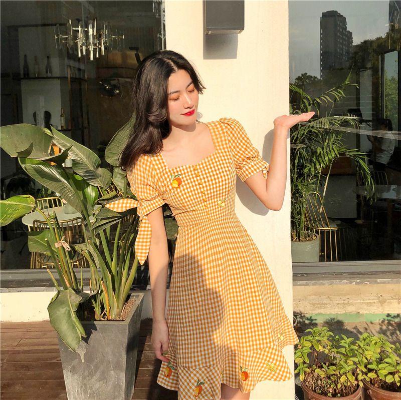 CHENGRUI Trang phục mùa hè 2021 Pháp Vintage ngọt ngào mối tình đầu siêu cổ tích Plattern váy sen phong cách phương Tây thắt lưng váy