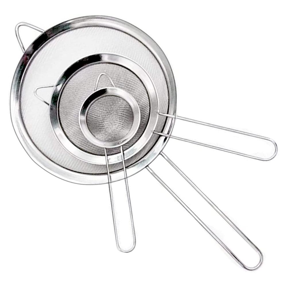 3 Chiếc Lưới Mịn Lưới Lọc Thép Không Gỉ Rây Lọc Lưới Lọc Sifter Bếp Bột Lọc Nhỏ Trung Bình Lớn Kim Loại Dụng Cụ Lọc Bộ