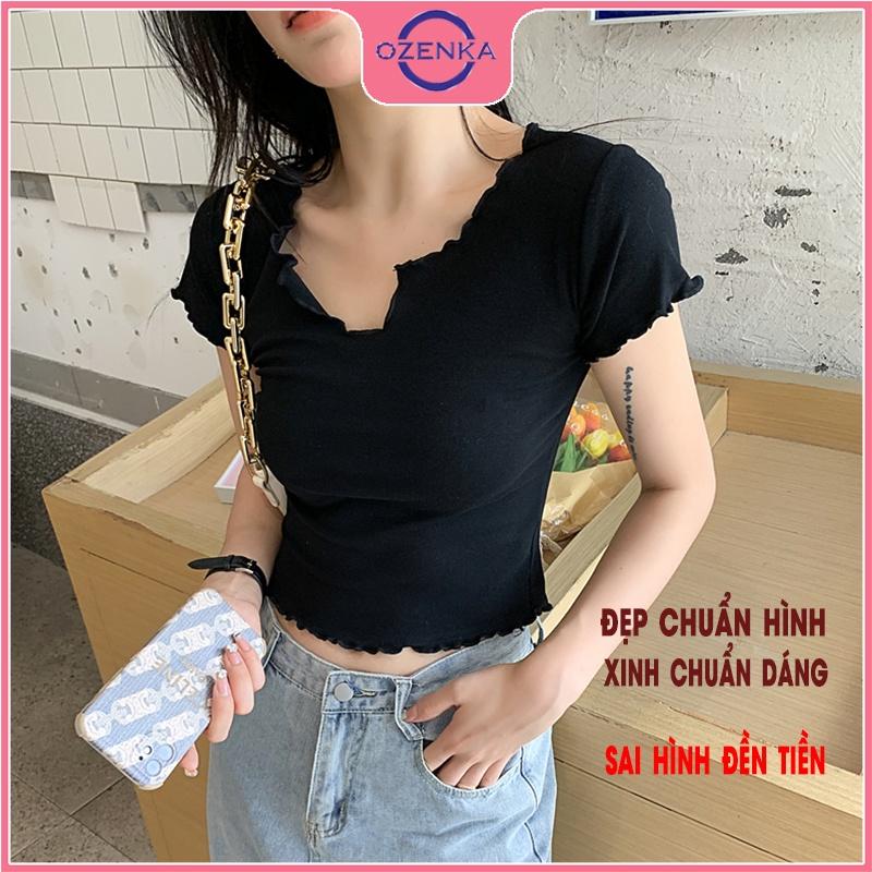 Áo croptop cộc tay ôm body fress air , ao crt nữ phong cách tối giản thun gân 100% cotton màu đen trắng free size