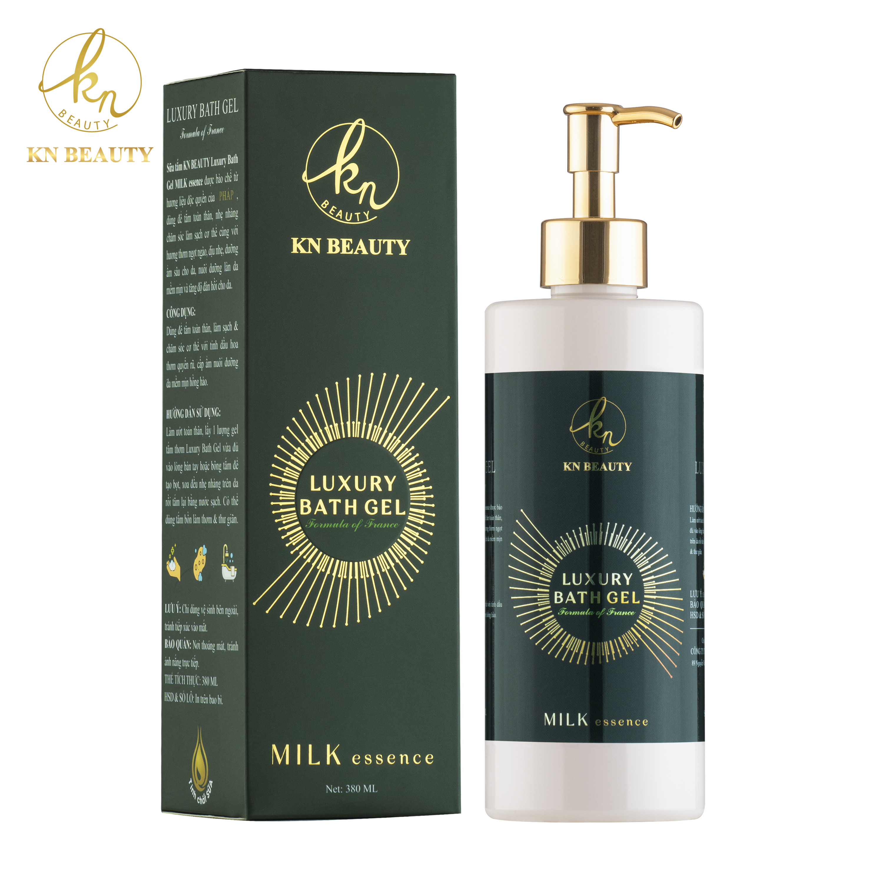 Sữa tắm tinh chất Sữa & Dầu Ô liu KN Beauty – Luxury Bath Gel MILK essence 380ml tặng nước hoa cao cấp Kn Beauty