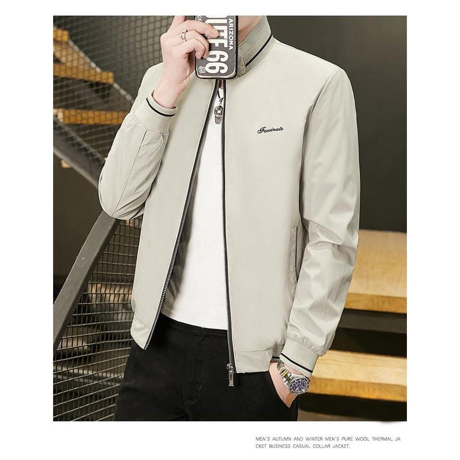 Áo khoác nam vải dù bomber viền cổ hàng bao chất siêu chất-A1004 - trắng kem