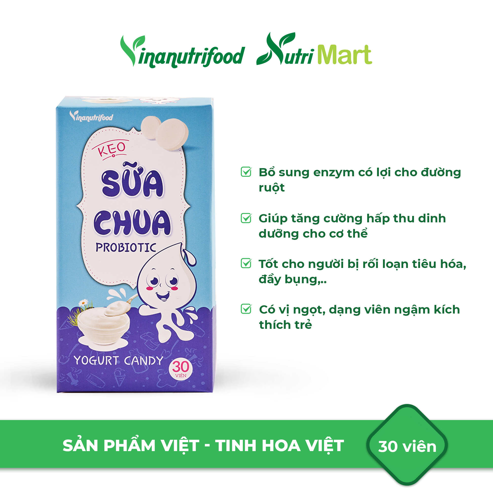 Kẹo sữa chua Probiotic chứa thành phần sữa chua lên men, bổ sung enzym lợi khuẩn tốt cho sức khỏe