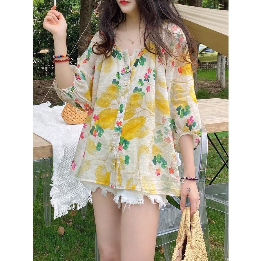 ÁO SƠ MI HOA CỔ TRỤ TAY LỞ