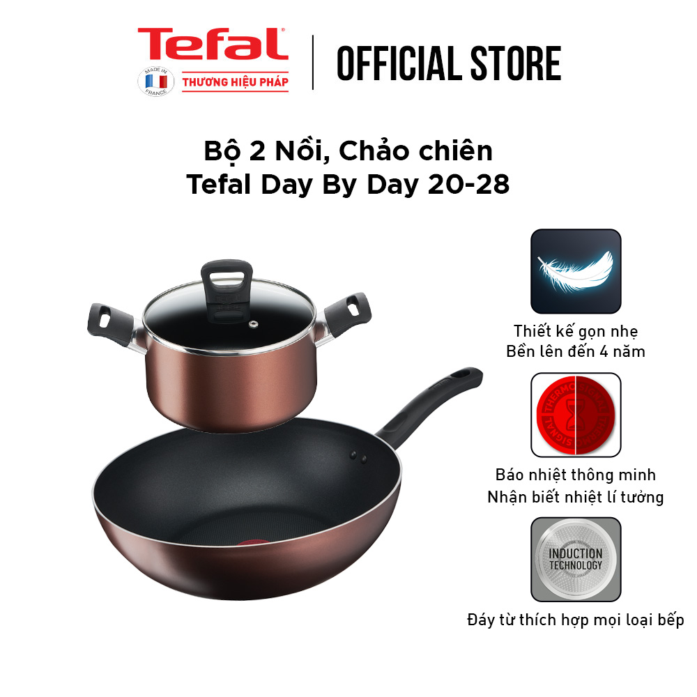 Bộ 2 nồi chảo chống dính đáy từ Tefal Day by Day dùng cho mọi loại bếp - Hàng chính hãng