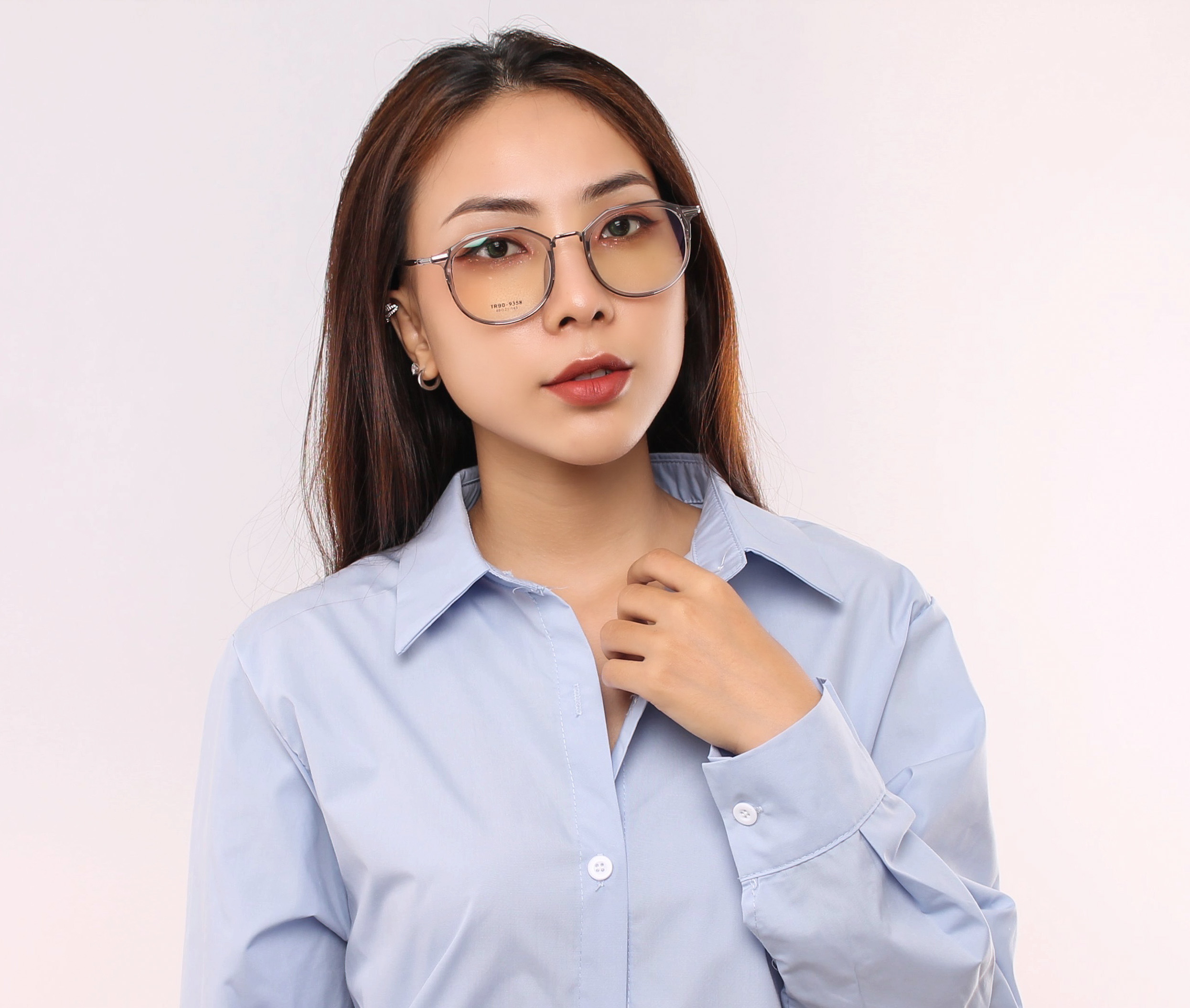 Gọng kính nữ giả cận nhựa phối càng kính hợp kim siêu nhẹ siêu bền -TRHK 9358