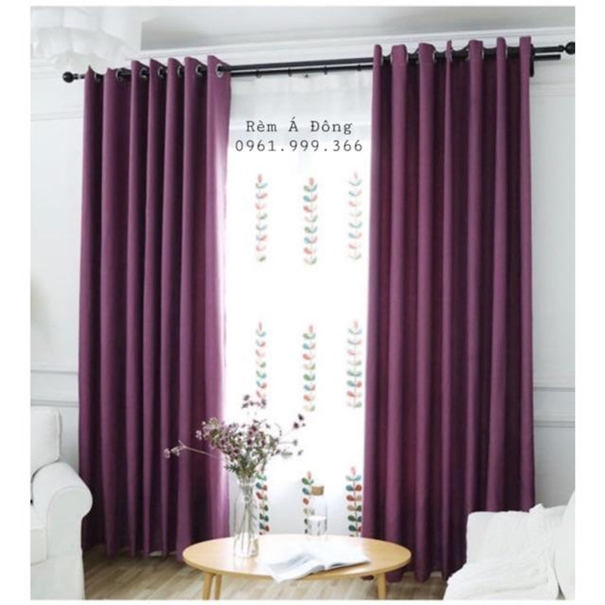 Rèm vải thô màu tím lavender, rèm trang trí nhà cửa - Cao cố định 2.7m