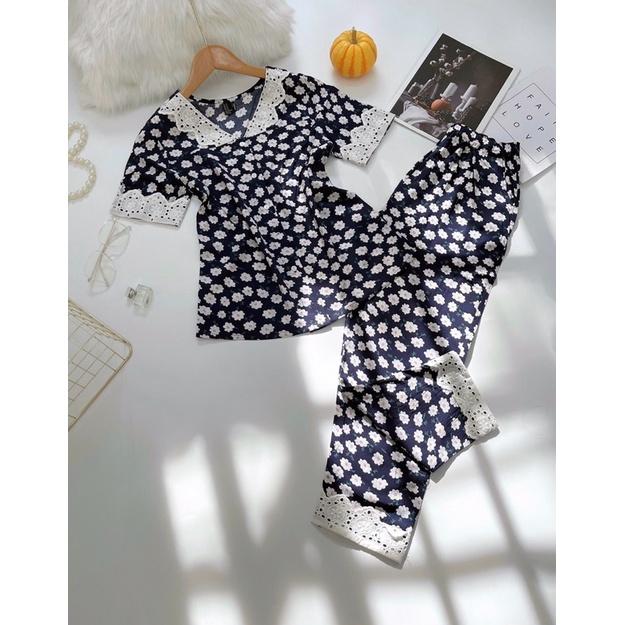 Pyjama Quần Dài Tay Ngắn Phối Ren Tole Lanh 40-68kg