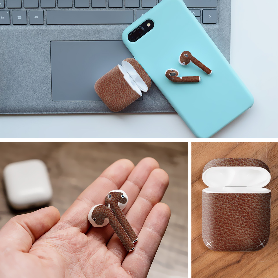 Miếng dán skin chống bẩn cho tai nghe AirPods in hình Vân Da - Da016 (bản không dây 1 và 2)