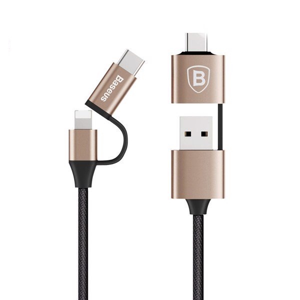 Dây cáp sạc và đồng bộ đa năng 5 in 1 Type-C - Lightning - Micro USB - Type-C OTG Baseus Multifunctional hỗ trợ sạc nhanh 2A, dài 1M, hỗ trợ mọi thiết bị điện thoại, máy tính bảng, Macbook - hàng chính hãng