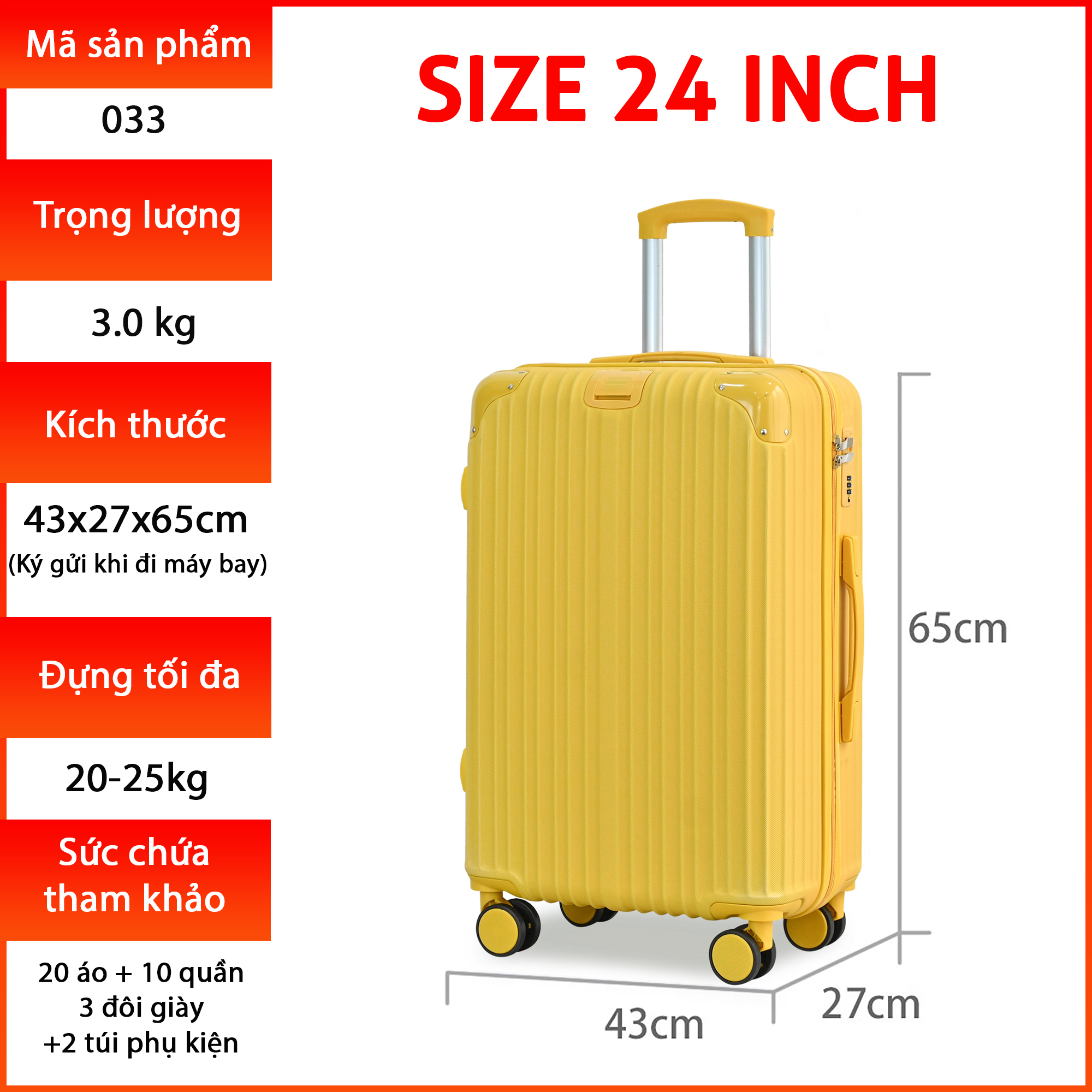 Vali du lịch kéo Kingsun cao cấp Size 24inch KS-033