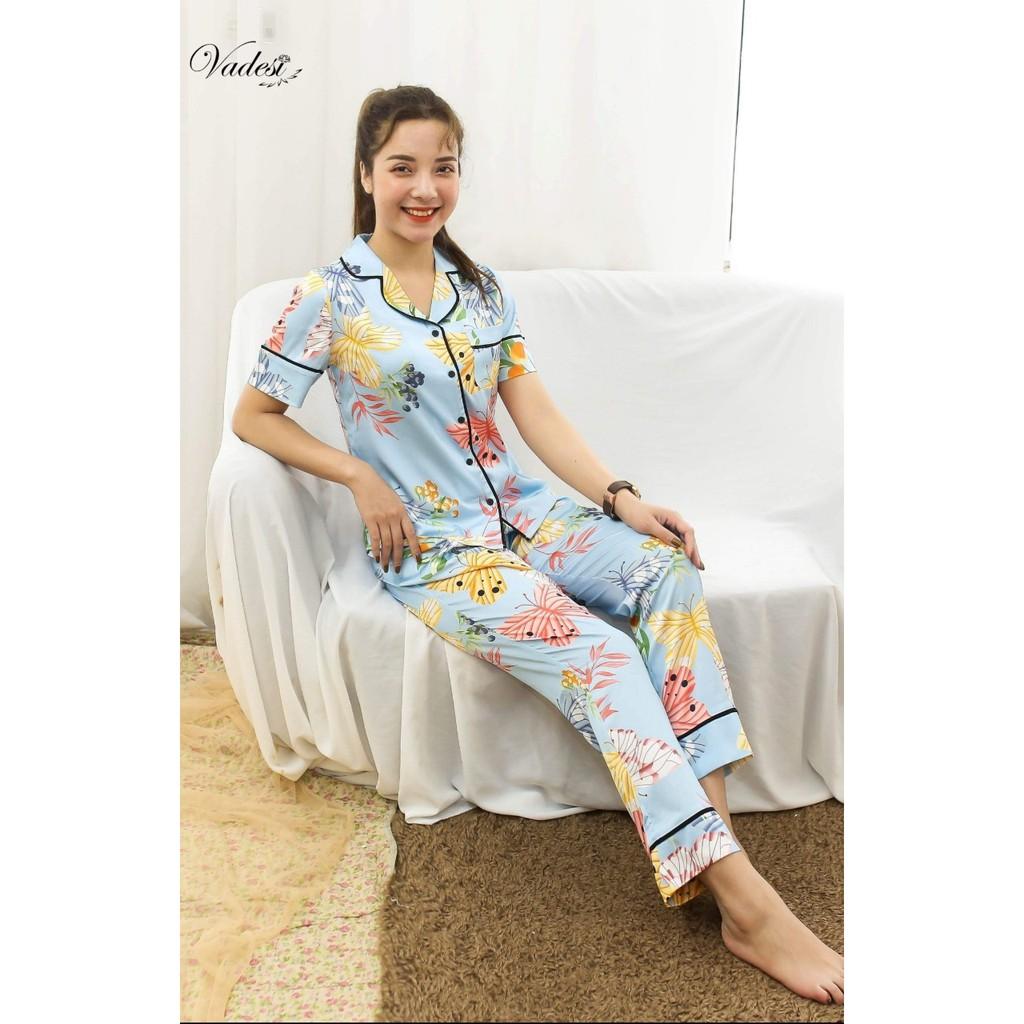 Bộ Đồ Ngủ Pijama Nữ Quần Dài Tay Ngắn Lụa Cao Cấp Mặc Nhà Đẹp Mềm Mịn Thấm Hút Thoáng Mát – VADESI