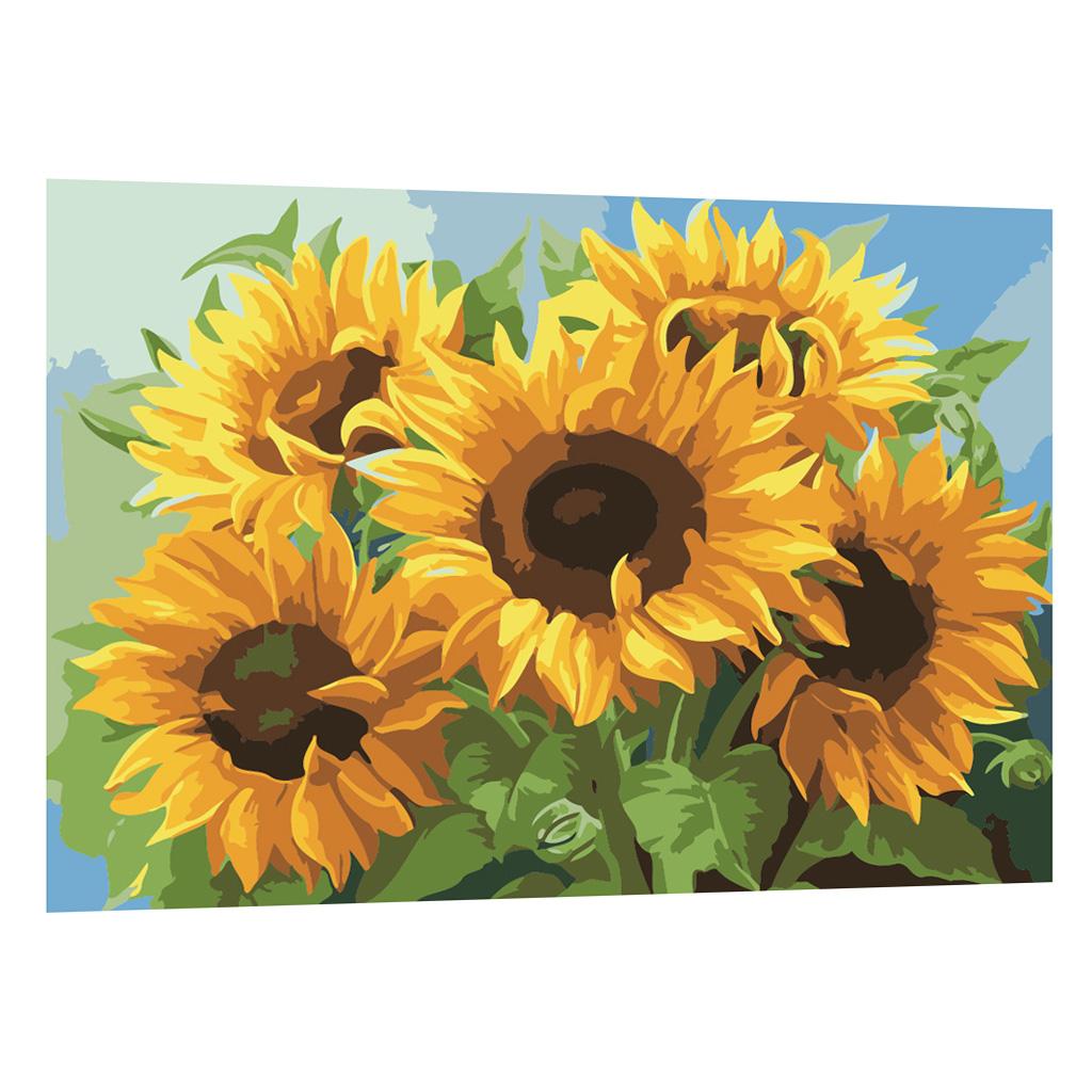 2 Set Oil Painting Paint by Number Kits for Kids Adults - Cats and Sunflower
