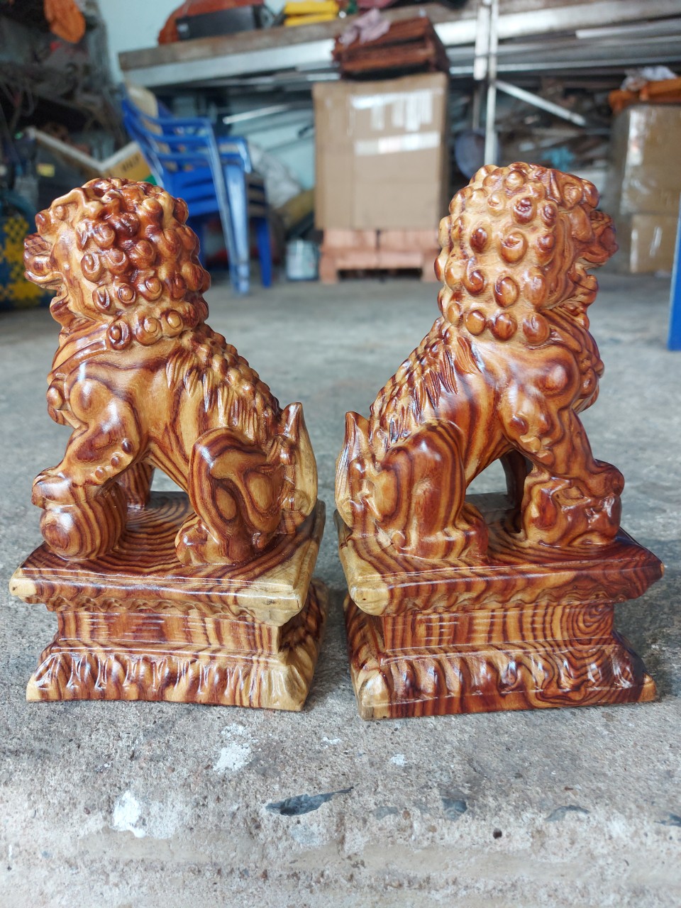 Cặp kỳ lân phong thuỷ gỗ trắc dây nguyên khối cao 20 cm
