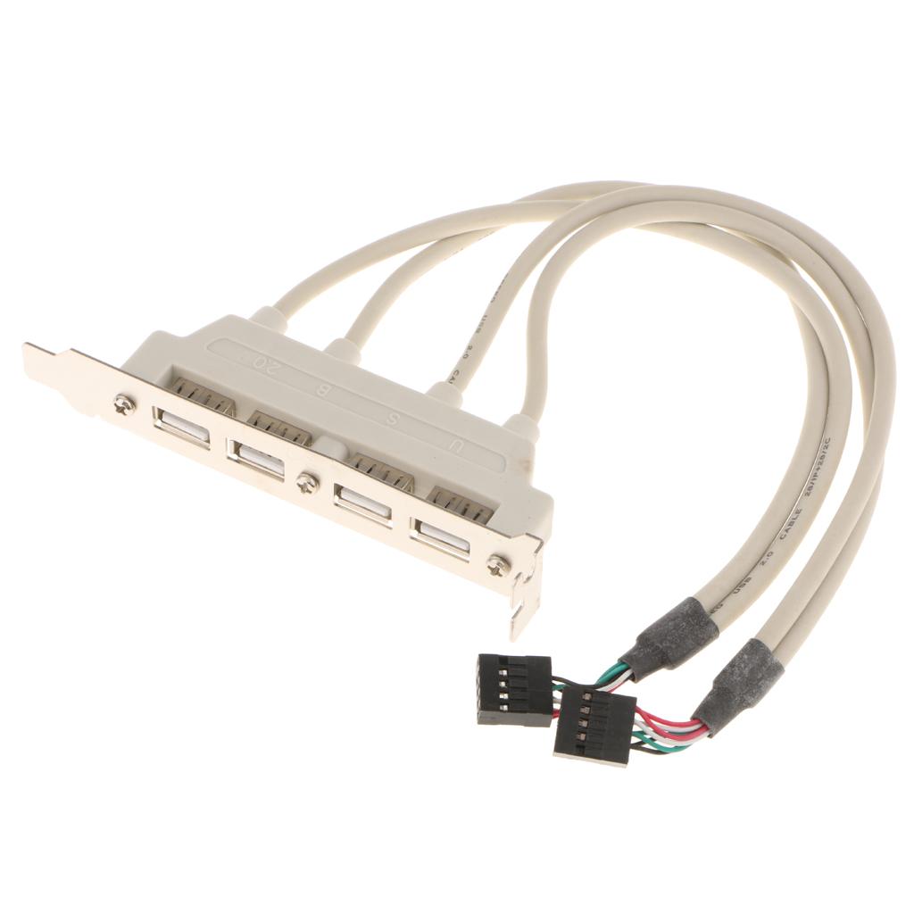 Dual 10Pin Motherboard Header to 4 Port USB2.0 Back Panel Slot Bracket Cable