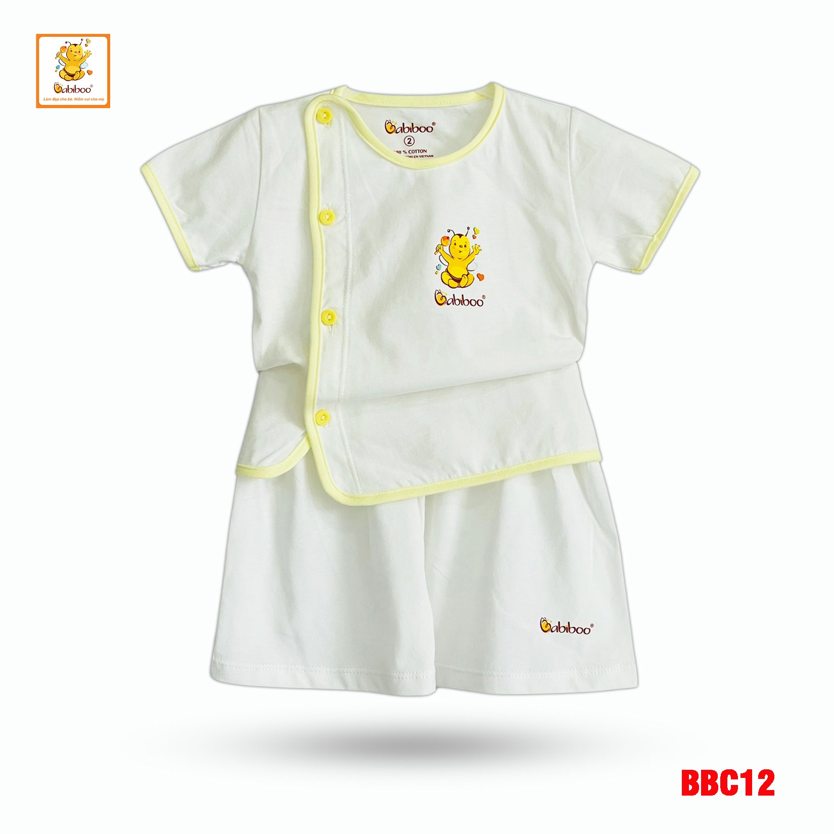 Đồ sơ sinh bé trai, bé gái Babiboo, bộ cộc tay sơ sinh nút gài kiểu bác sĩ vải cotton mềm mại - BBC12