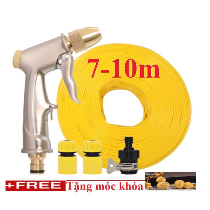 Bộ dây vòi xịt nước rửa xe, tưới cây đa năng, tăng áp 3 lần, loại 7m, 10m 206701-1 đầu đồng,cút,nối đen+ tặng móc khoá