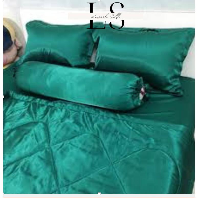 Trọn Bộ Chăn Ga Gối Phi Lụa Lavish Silk Cao Cấp Mát Lạnh Hàng Loại 1 Không Nối Vải -Xanh Lá