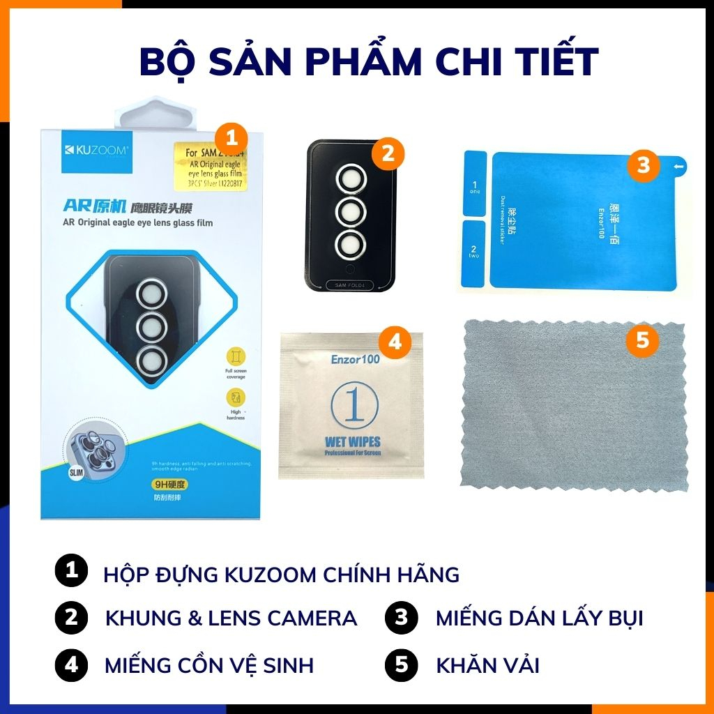 Cường lực camera z fold 5 KUZOOM viền nhiều màu chất lượng rõ nét phụ kiện