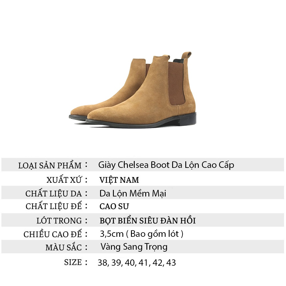 Giày Chelsea Boots Nam Da Lộn Mềm Mại Cao Cấp Màu Vàng Sang Trọng, Lịch Sự Phong Cách Trẻ Trung