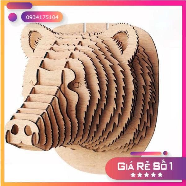 Đầu gấu trang trí bằng gỗ treo tường