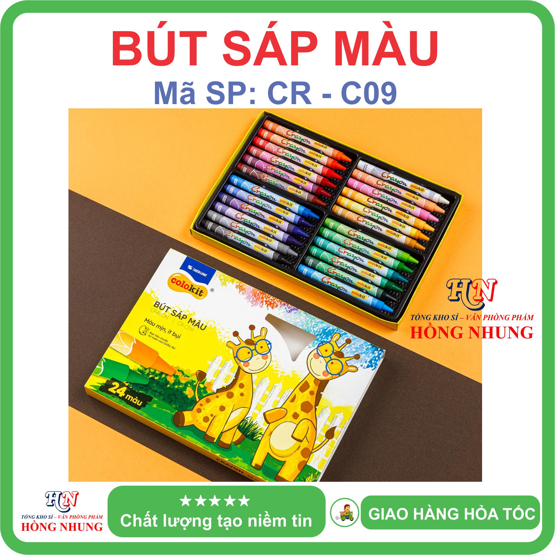 [SALE] Hộp 24 Bút sáp màu Colokit CR-C09, màu mịn, dễ thương, an toàn cho trẻ em.