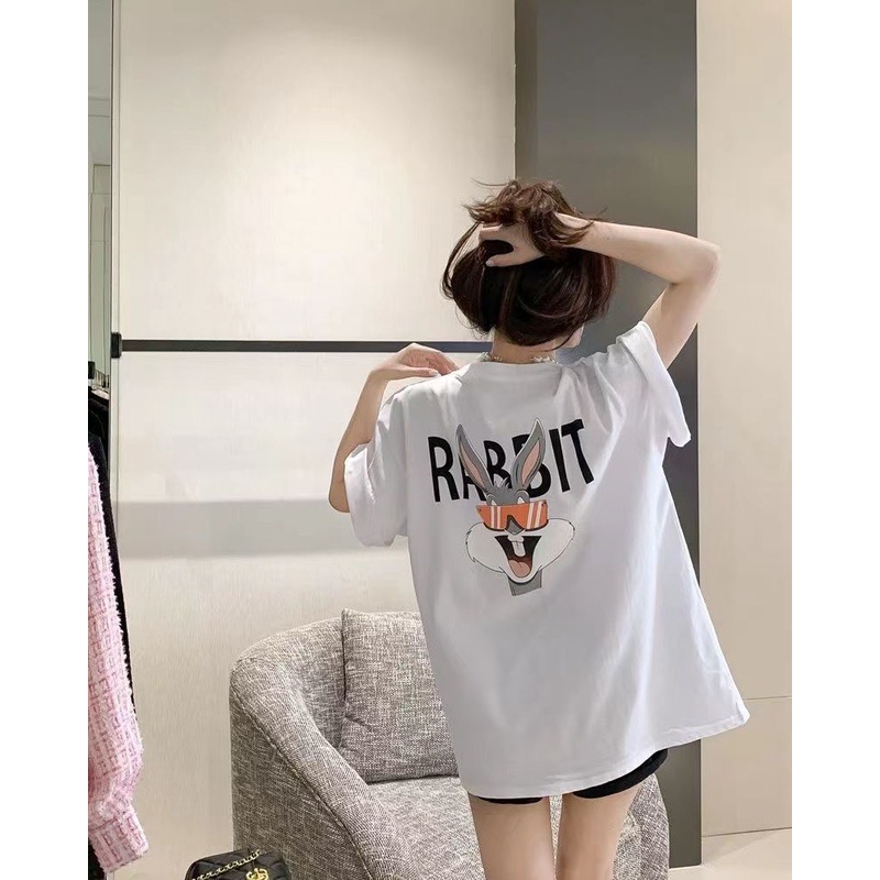 Áo thun ngắn tay dáng rộng in hình thỏ hoạt hình phong cách Hàn Quốc AT04