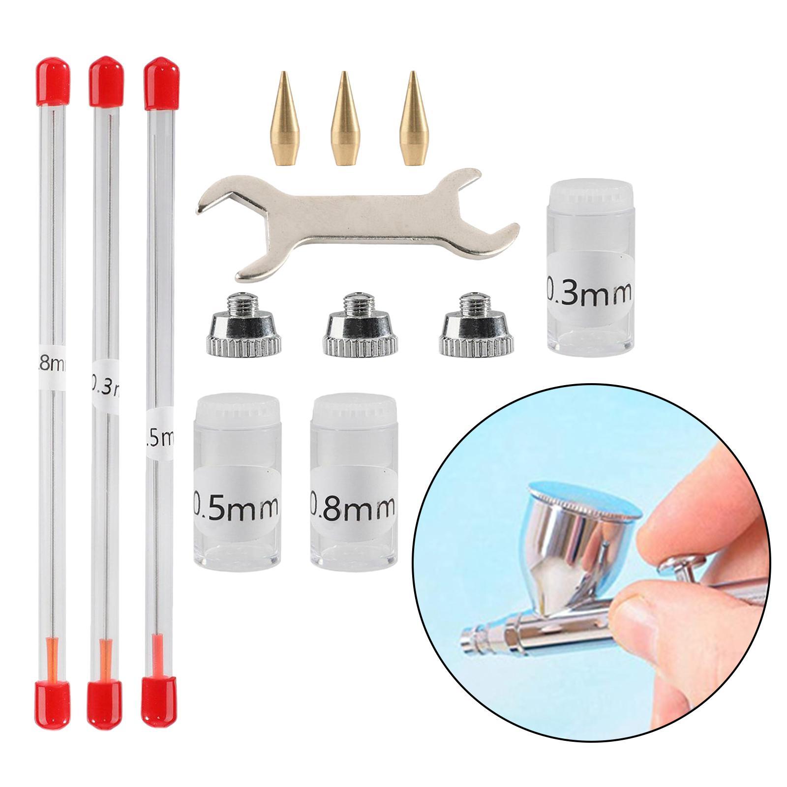 11Pcs 0.3mm 0.5mm 0.8mm Airbrush Nozzle Kits Supplies Mini Wrench Professional with Cleaning Tool Airbrush Spare Parts for Replacement Parts