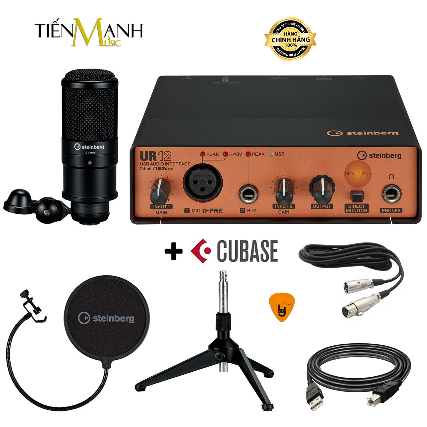 Combo Soundcard Steinberg UR12 Podcast Starter Pack - Sound Card Bộ Thu Âm Thanh Và Livestream Audio Interface UR12B Hàng Chính Hãng - Kèm Móng Gẩy DreamMaker