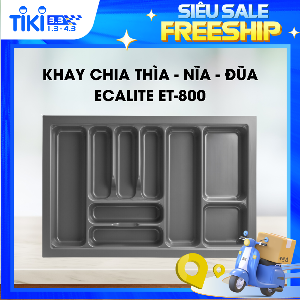 Khay chia thìa dĩa nhựa cao cấp Ecalite ET-800 - Dành cho ngăn kéo rộng 800mm - Hàng chính hãng