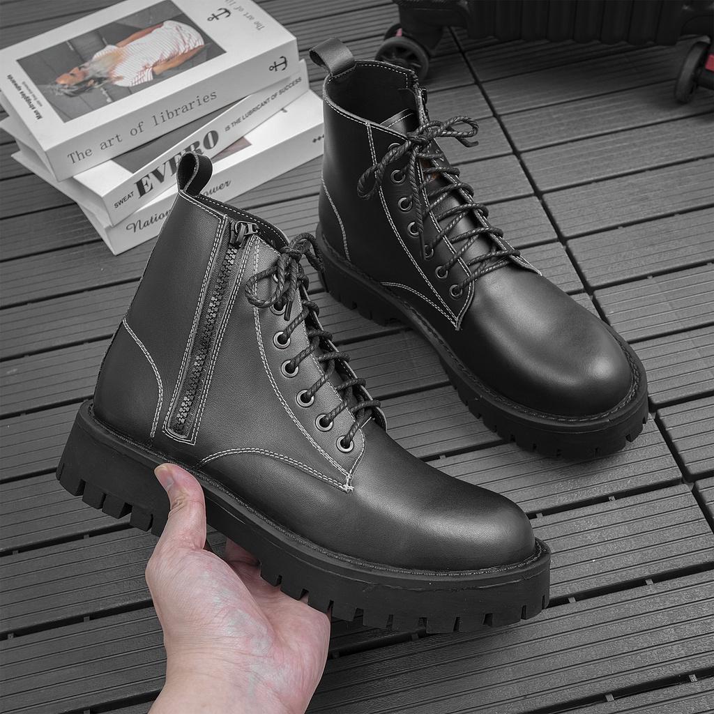 Giày Combat Boots Nam AROTI Zip Boots Cổ Cao Chất Da Bò Đẹp Cao Cấp,Đế Khâu Chắc Chắn, Tăng Chiều Cao 5cm G610-Đ