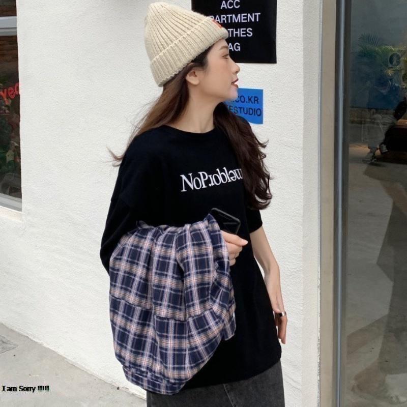 Áo cotton nữ nam unisex thun tay lỡ sweater ulzzang phông đen cotton oversize form rộng in hình cool ngầu NO PROBLEM